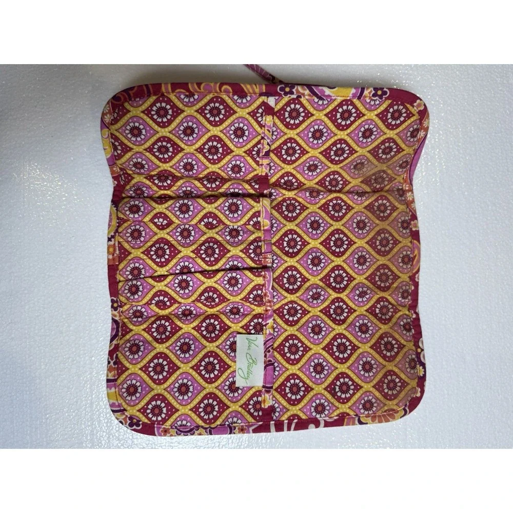 Vera Bradley Make Up Bag Cosmetic Lined Pink Orange Paisley Zippered Small Pouch